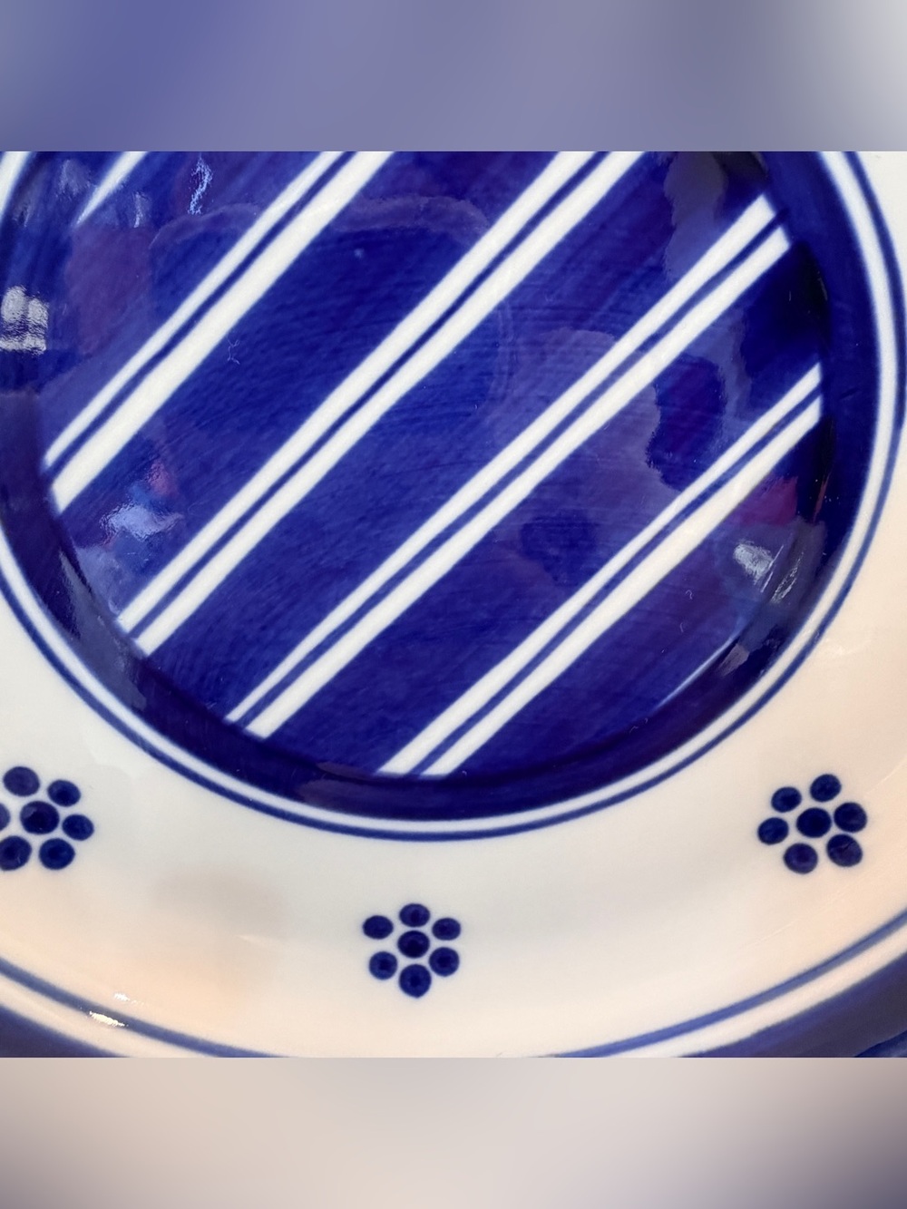 Dansk Vintage Blue Stripes & Flowers Raised Rim Salad Plate 7.75 Stoneware - Picture 3 of 8